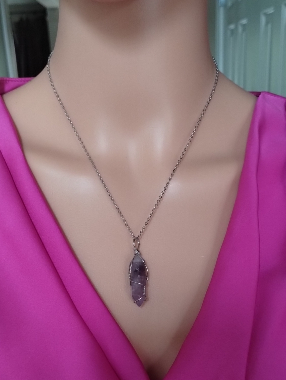 Amethyst Wire-Wrap Pendant Necklace